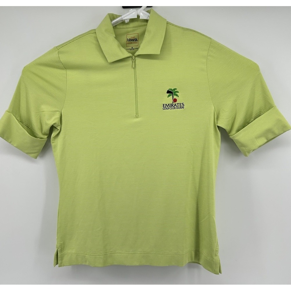 Ashworth Short Sleeve 1/4 Zip Polo Emirates Golf Club Dubai Green Medium